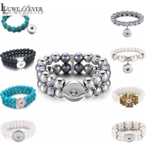 New Arrival 297 Interchangeable Candy Colors Expandable Bead Stretch Glass Bead Bracelet 12mm 18mm Snap Button Bangle Women Gift