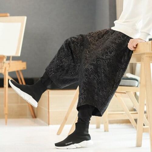 Plus Size Autumn New Mens Trousers Fashion Double-layer Warm Low-grade Trousers Antique Hanging Crotch Pants Retro Casual Pants