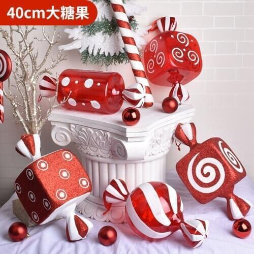 Christmas decorations scene layout gift ornaments pendant pendant 40CM red and white transparent painted candy props