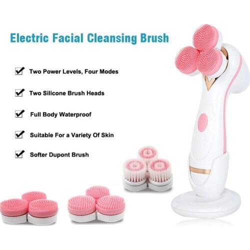 Facial Cleansing Brush Electric Sonic Face Spin Brush Set Silicone Face Brush For Skin Deep Cleaning Remove Blackhead Massager