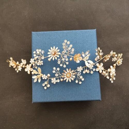 SLBRIDAL Flexible Rhinestones Crystal Freshwater Pearls Bridal Tiara Headband Wedding Headpieces Hair Accessories Women Jewelry