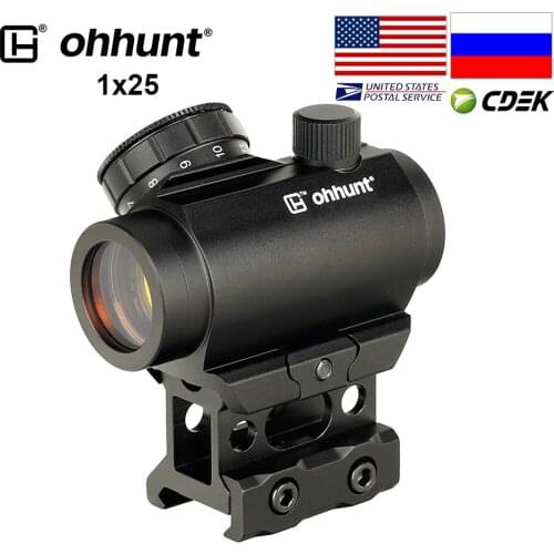 Tactical ohhunt 1X25 4 MOA Compact Red Dot Scope Reflex Collimator Sight Picatinny Rail with Riser Mount for Hunting Rifle