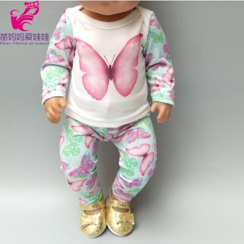 2019 spring doll clothes for 17 inch baby doll butterfly clothes pants set for 18 inch doll clothes set