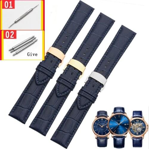 High quality strap leather strap 14mm 16mm 18mm 20mm 22mm dark blue strap Silver Rose Gold Buckle watch accessories+tool