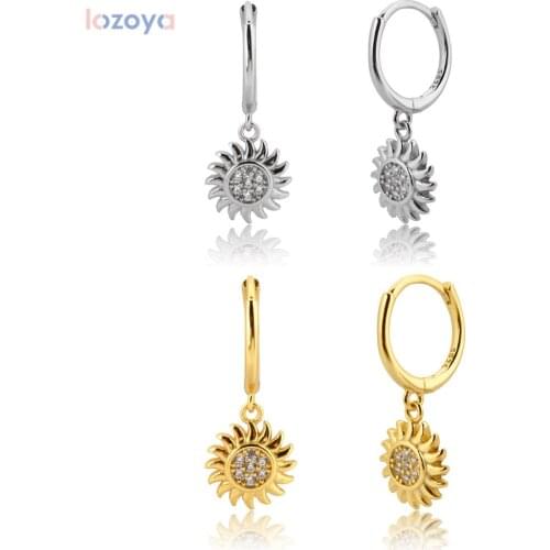 LOZOYA 925 Sterling Silver Sunflower Jewels Piercing Drop Earring Zircon CZ Luxury 2021 Fine Jewelry Fashion Party Pendiente