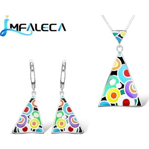 LMFALECA 925 Silver Necklace Earrings Sets for Women Dazzling Enamel Decoration Handmade Pendant Luxury Fine Jewelry Lover