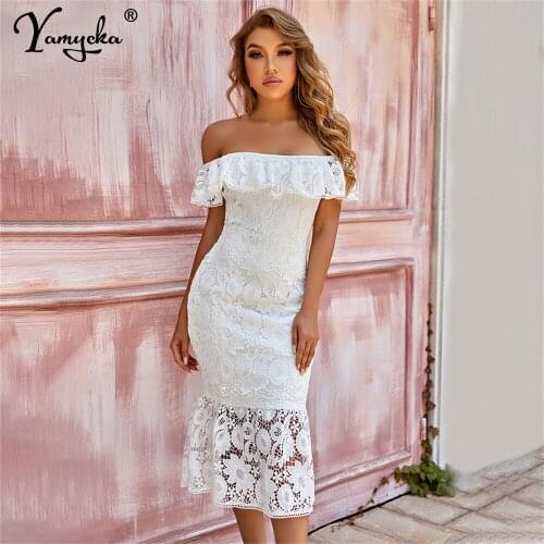 Sexy Black White party Bandage summer maxi dress women elegant off shoulder prom evening dresses lace casual bodycon woman dress