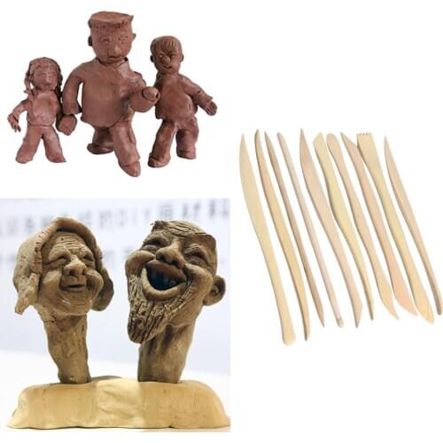 10PCS Wood Clay Tool Sets Sculpting Kit DIY Plasticine Craft Pottery Carving Modeling Sculpture Tools Poterie