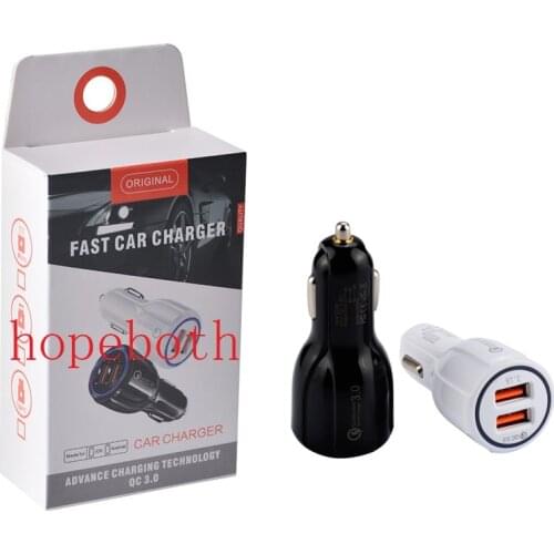 100pcs 3.1A QC3.0 Dual USB Car Quick Charger Adapter BLUE LED light 2USB QC 3.0 Fast car Charging For iPhone Samsung huawei