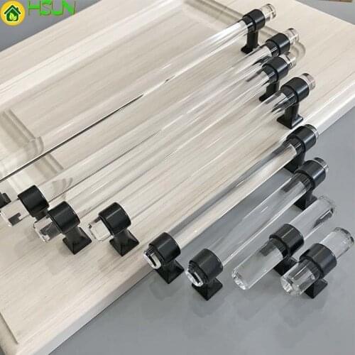2 pcs Nordic simple acrylic bar black head transparent handle drawer wardrobe door handle light luxury crystal pull knob kitchen