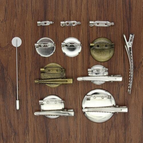 20Pcs/Pack Alligator Prong Clip Brooches Round Antique Bronze Cabochon Setting Pin Needle Badges Fish Mouth Clip Accessories
