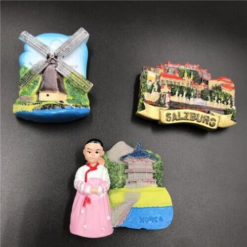 3D fridge magnet Dutch windmill Salzburg Austria South Korean clothing refrigeratorpaste crafts home decoration collection gift