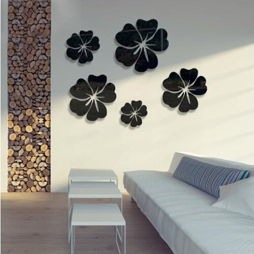 JM003 5pcs a bag hibiscus flower petal crystal acrylic mirror wall sticker 3d self adhesive wall sticker bedroom decoration