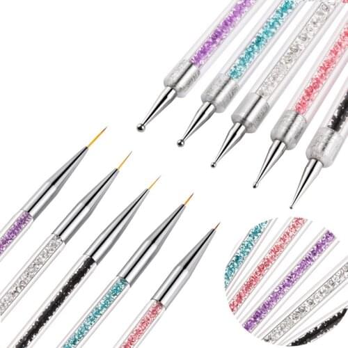 5pcs Nail Art Dotting Pen 2 Side UV Gel Acrylic Drawing Painting Liner Flower Brush Manicure Tools Decoration Rhinestone Crystal