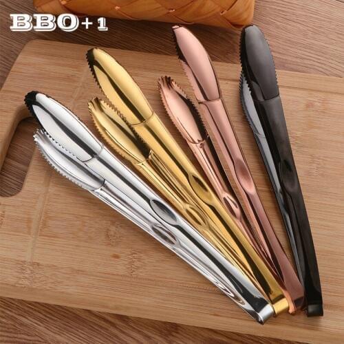9'' Gold Stainless Steel Food Tongs BBQ Tong Rose Golden Kitchen Serving Clever Clamp Salad Bread Meat Fruit Kitchen Clip Cook