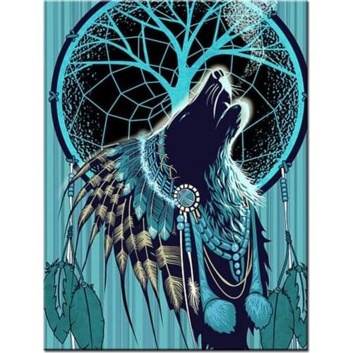 Diy Diamond Painting Full Square Round Drill Home Decor Blue Wolf 5D Diamond Embroidery Mosaic,A2117