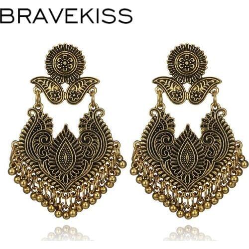 BRAVEKISS Ethnic Carved Totem Pattern Pendant Drop Earrings Statement Vintage 2019 Water Drop Bell Long Dangle Earrings BPE1436