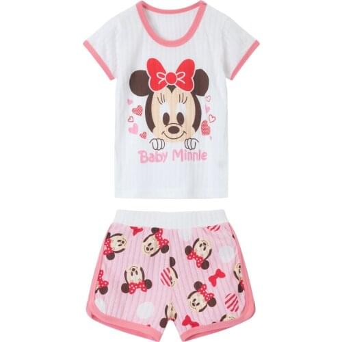 Disney new 100% cotton breathable T-shirt + shorts boys girls sets cartoon summer Mickey Minnie T-shirt and shorts