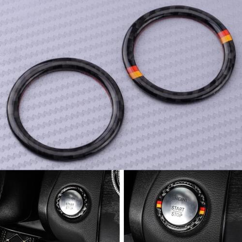 DWCX Carbon Fiber Car Engine Start Stop Ignition Trim Cover Fit for Mercedes Benz C Class W205 Key Ring Sticker