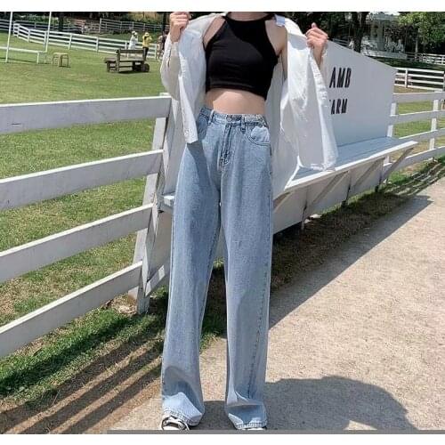 Jeans High Tail Clothing White Pipes Denim Clothing Blue Streetwear Vintage Quality 2021 Fashion Harajuku Right Broek Women