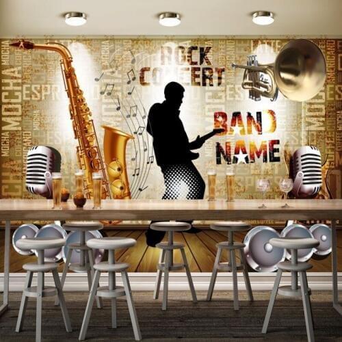 Photo wallpaper 3D Musical Instruments Retro Letter Bar KTV Backdrop stereo wallpaper custom living room mural
