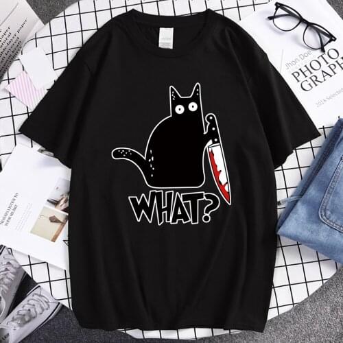 Black Cat Cartoons High Quality Cotton T-Shirt Summer Cool Print Street Outdoor T-Shirts Funny Short Sleeve Top Men Rock Tshirt