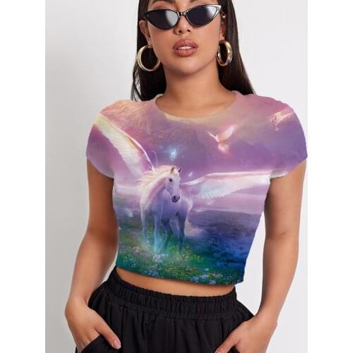 3d Tshirt Unicorn T shirt Women Animal Tshirts Casual Bird Navel Bare Harajuku T-shirts 3d Womens Clothing Summer Short Slim