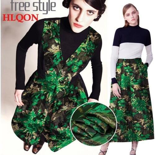HLQON High quality yarn dyed occident style brocade jacquard green fabric used for dress women clothing wind coat patchwork