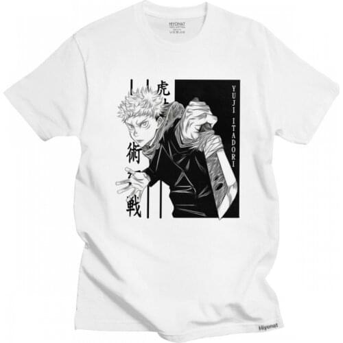 Classic Mens Cool Yuji Itadori Anime T Shirts Short Sleeve Cotton T-shirt Summer Manga Jujutsu Kaisen Tees Yuji Itadori Clothing
