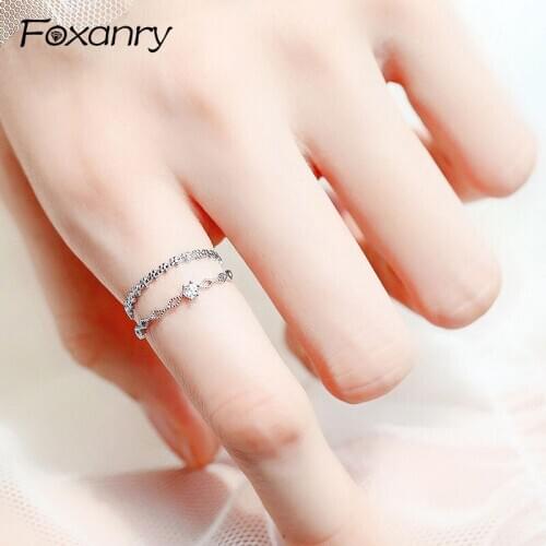 Foxanry 925 Sterling Silver Couples Rings Terndy Creative Handmade Opening Ring for Women Elegant Party Accessories Jewelry Gift