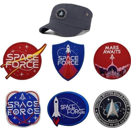 US Space Force Embroidery Patch Mars Awaits Military Sticker Decal Army Operator Rocket Applique Tactical Patches