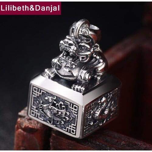 Men Women Pendant Real Pure 925 Sterling silver Jewelry Creative Beast Stamp Dragon Tiger Phoenix Tortoise Necklace Pendant P11