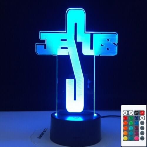 Jesus Bedside Lamp Lighting Christian Faith Pray Lights 7/16 Colors 3D Lamp Night Light Party Remote Control Holiday Gift