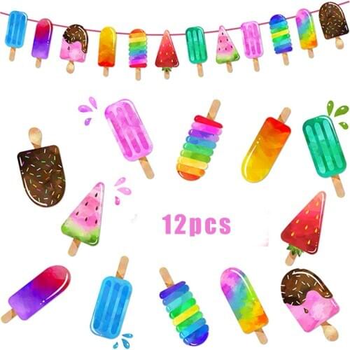 Summer Colorful Ice Cream Banners Birthday Party Decorations Hawaii Luau Hanging Banner Party Supplies