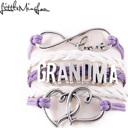Little MingLou Infinity love grandma bracelet heart feet charm Bracelet for women wrap braid leather bracelets & bangles jewelry