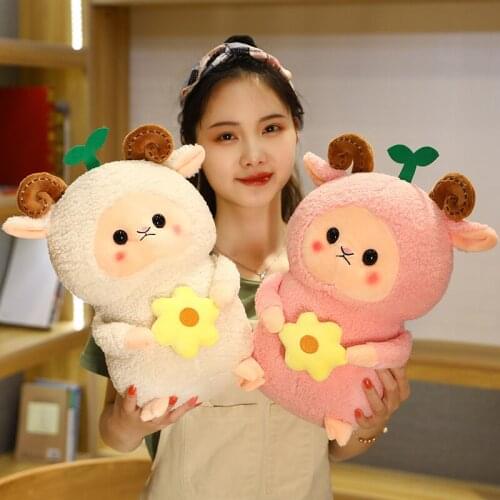 25/35CM 3 Colors Cute Cartoon Sheep Plush Toy Stuffed Fluffy Animal Alcapa Doll With Avocado Sunflower Nap Pillow Baby Kids Gift