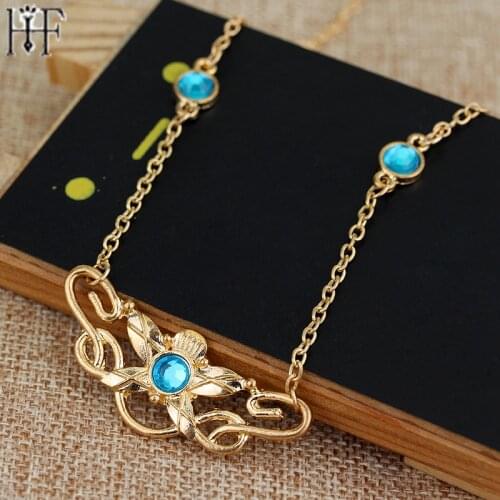 Fahion movie jewelry necklace Eowyn maxi necklace Lord gold necklace inlaid Blue crystal pendant for women jewelry