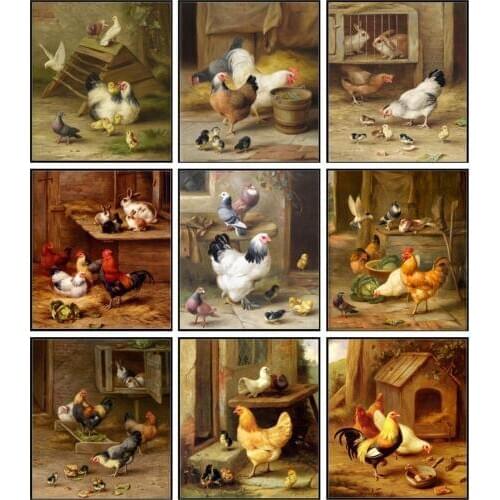 Embroidery Counted Cross Stitch Kits Needlework - Craft 14 ct DMC Color DIY Arts Handmade Decor - Farmyard Chickens Collection 1