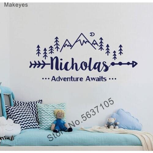 Makeyes Adventure Custom Names Wall Stickers Mountain Wall Decals Home Rooms Decoration Kids Name Personalized Baby Gift Q057