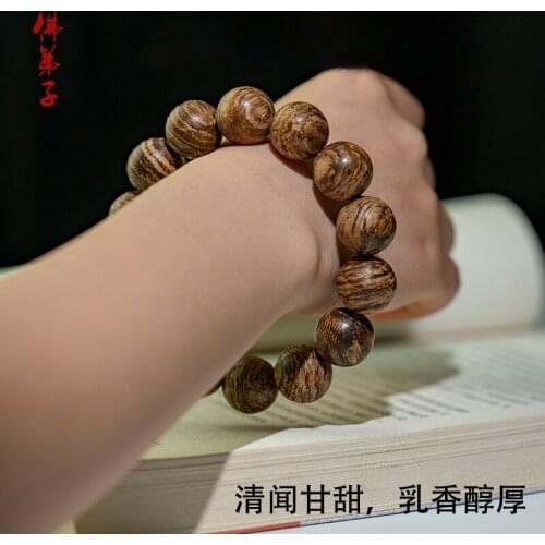 Natural old material Brunei incense hand string soft silk incense wood Buddha beads womens bracelet tiger striped wood hand