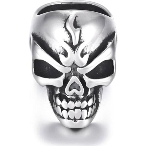 Stainless Steel Skull Bead Polished 8mm Large Hole Ring Beads Metal Slide Charm Accessories for DIY Bracelet Jewelry Making