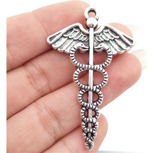 BULK 30 Zinc Alloy Medical Symbol Docotor Nurse Sign Caduceus Charms Pendants for Necklace Jewelry Making 30*48mm 4g