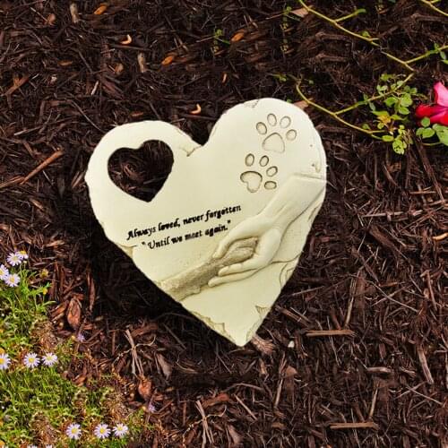Engraved Pet Memorial Stone Heart-Shaped Paw Print Dog Headstone with Poem Photo Frame Outdoor Puppy Grave Marker