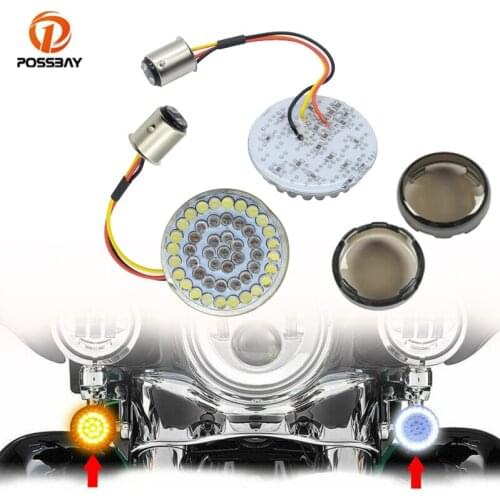 1Pair Motorcycle LED Turn Signal Light Inserts 1157 Yellow Flasher Blinker Waterproof for Harley Touring Softail Dyna Sportster