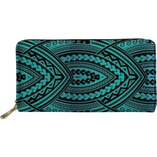 Luxury Leather Wallet Fashion Girl Purses Polynesian Traditional Tribal Printing Ms Clutch Female Card Holder Ladies Money Bag
