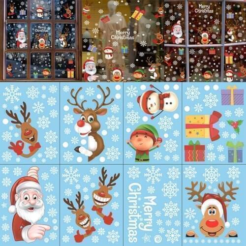 Christmas Elements Wall Stickers Shop window Office Home Decoration DIY Santa Claus Reindeer Snowman Xmas Tree Snowflake Decal