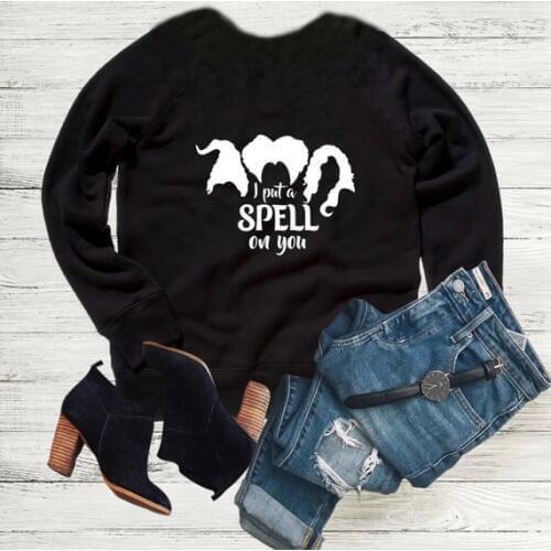 I put a spell an you Unisex Sweatshirt Long Sleeve Halloween Family Holiday Hoodies Fashion Graphic Grunge Trendy Jumper Tops