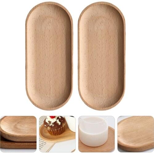 2Pcs Beech Wood Oval Tray Mini Dinne Plate Household Tableware for Home Shop