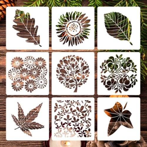 9pcs Tree Leaf Flower Painting Template DIY Layering Stencils Scrapbooking Coloring Embossing Album Decor Cake Mold Reusable