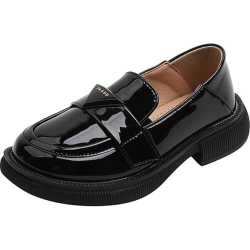 CMSOLO Leather Shoes Big Children Shoes Black White Leather Shoes Flat Heels Sixe 26-30 Kids Shoe Spring Summer New Leather Shoe